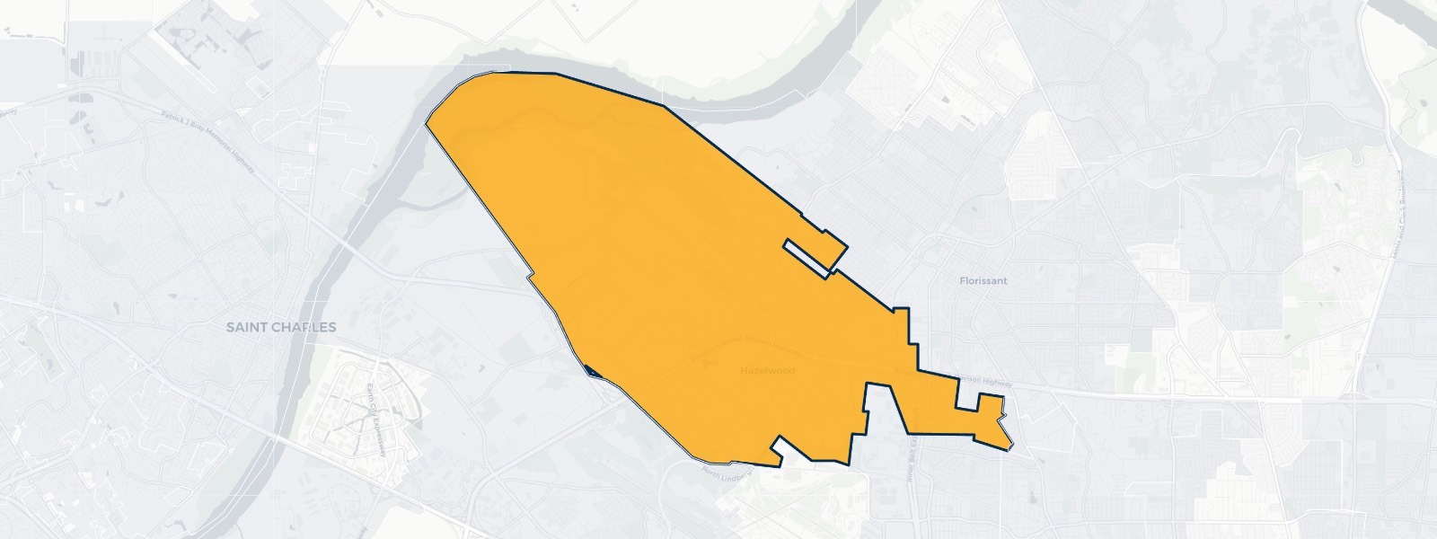 Map of Hazelwood, Missouri highlighted within St. Louis County — Better Rate Mortgage neighborhood guide showing a $191,434 median home price.