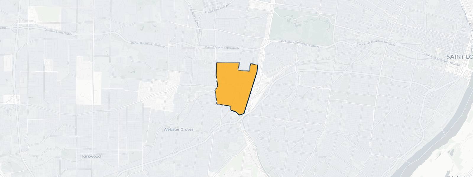 Map of Maplewood, Missouri highlighted within St. Louis County — Better Rate Mortgage neighborhood guide showing a $309,500 median home price.