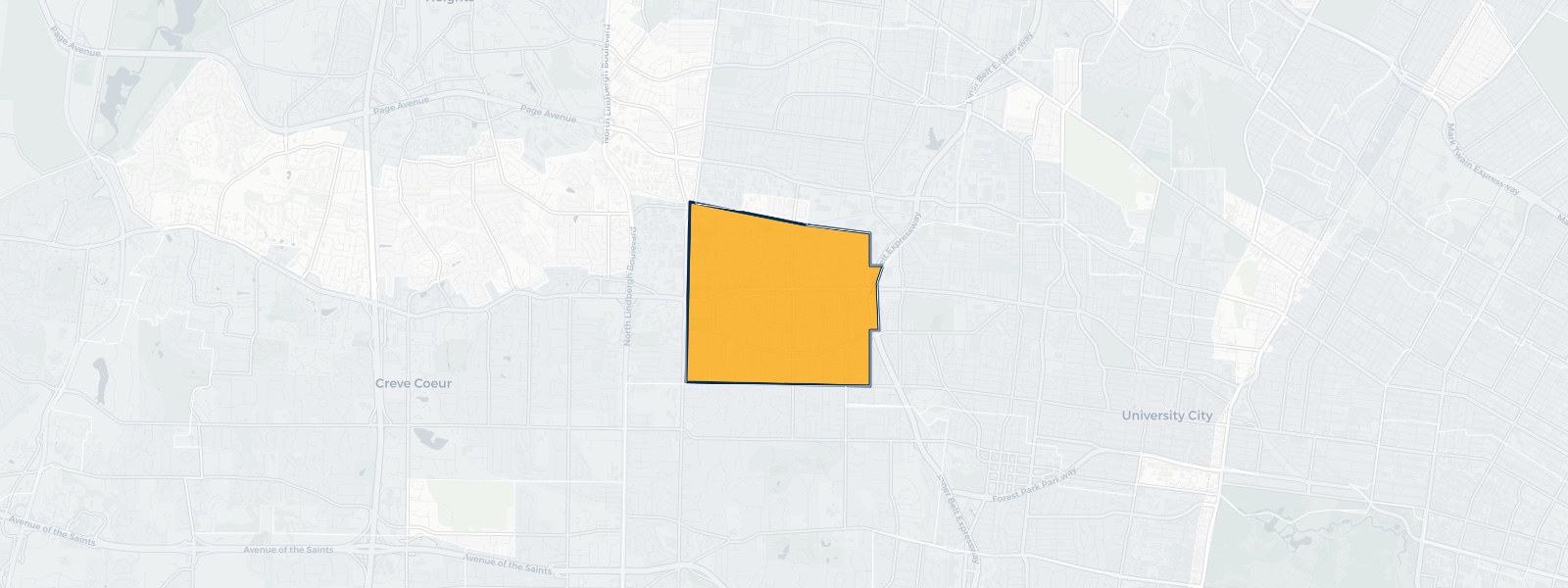 Map of Olivette, Missouri highlighted within St. Louis County — Better Rate Mortgage neighborhood guide showing a $831,842 median home price.