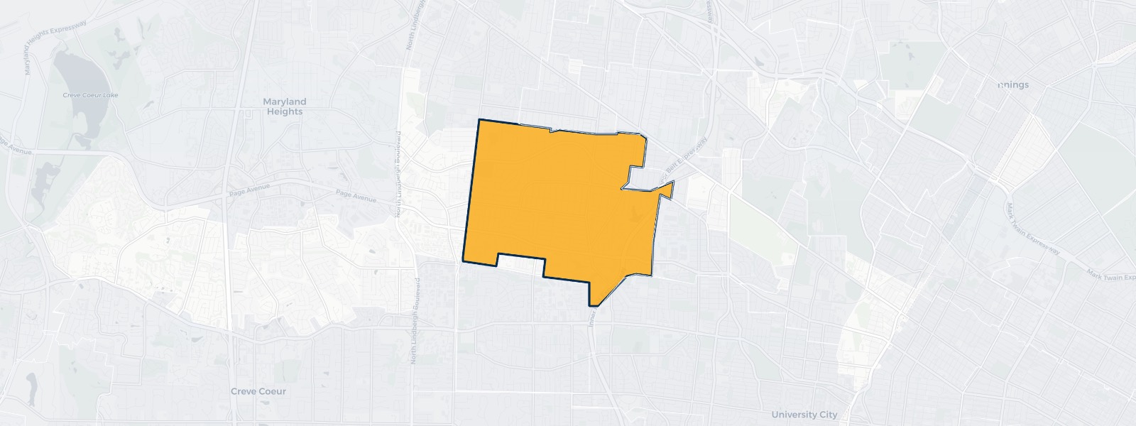 Map of Overland, Missouri highlighted within St. Louis County — Better Rate Mortgage neighborhood guide showing a $164,070 median home price.