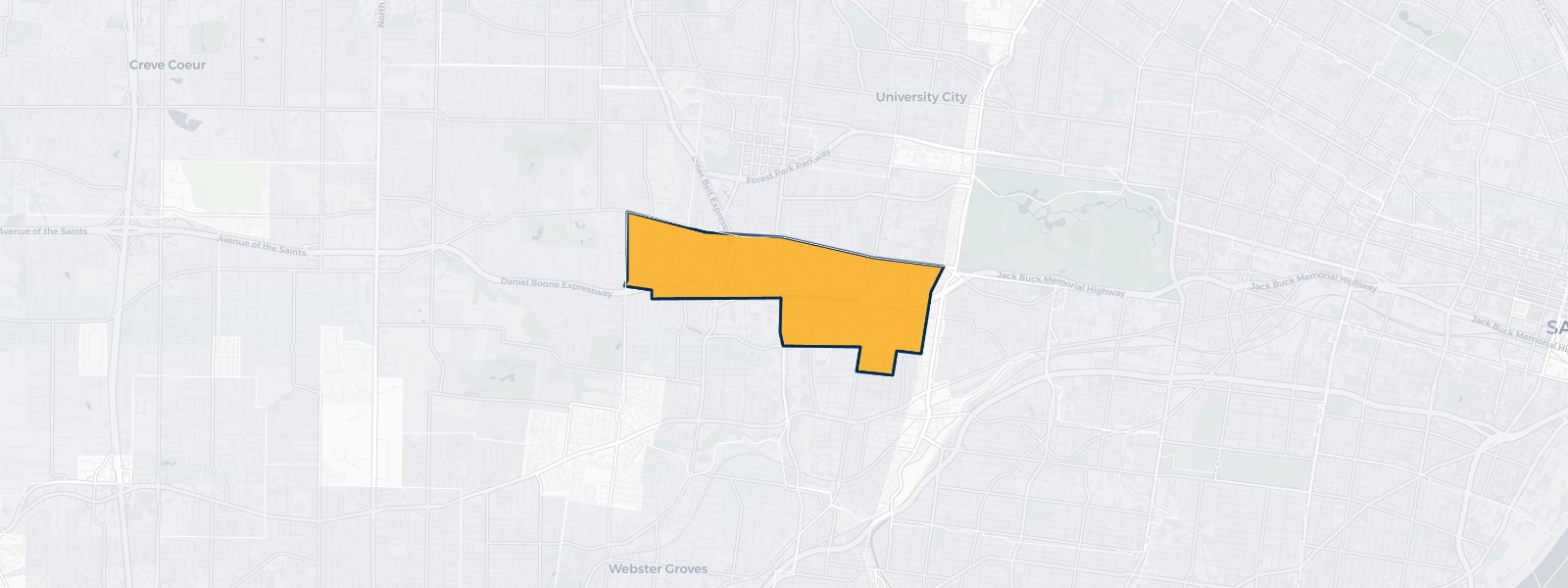 Map of Richmond Heights, Missouri highlighted within St. Louis County — Better Rate Mortgage neighborhood guide showing a $438,088 median home price.