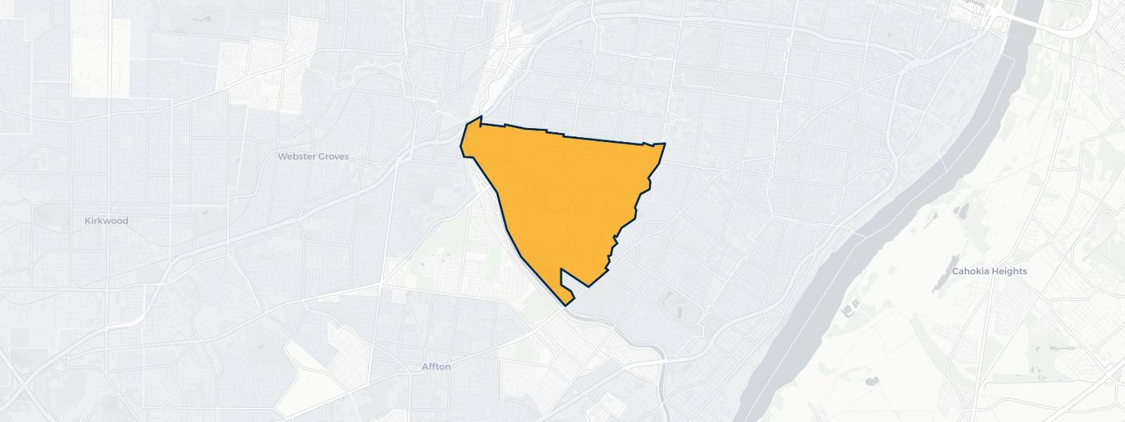 Map of St. Louis Hills, Missouri highlighted within City of St. Louis — Better Rate Mortgage neighborhood guide showing a $313,000 median home price.