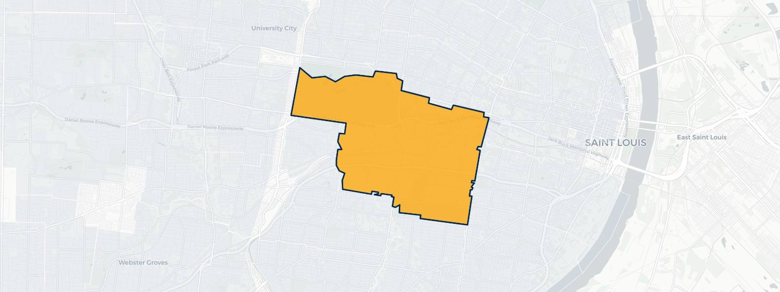 Map of The Hill, Missouri highlighted within City of St. Louis — Better Rate Mortgage neighborhood guide showing a $408,000 median home price.