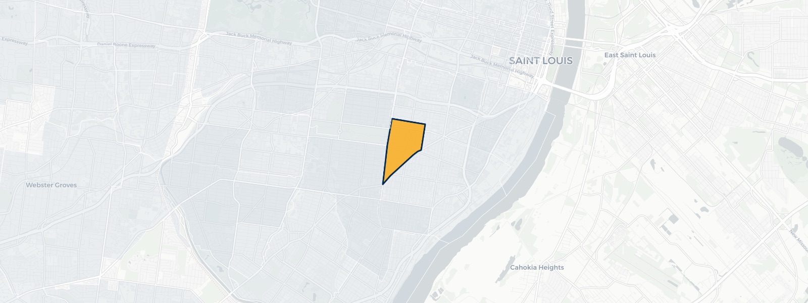 Map of Tower Grove East, Missouri highlighted within City of St. Louis — Better Rate Mortgage neighborhood guide showing a $255,000 median home price.