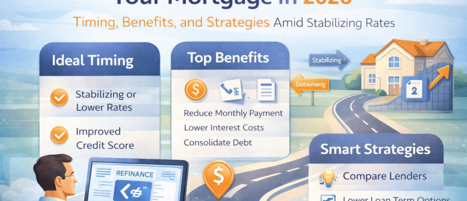 Homeowner refinancing mortgage in 2026 to lower interest rate and monthly payments with smart strategy