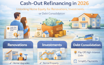 Homeowner using cash-out refinance in 2026 to access equity for renovations and debt consolidation