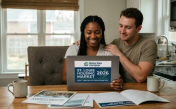 A couple researching the 2026 St. Louis housing market on a laptop from Better Rate Mortgage.