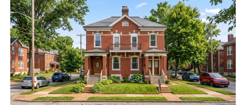 St Louis Missouri brick multi-family rental property illustrating DSCR loan qualification standards based on debt service coverage and local property taxes